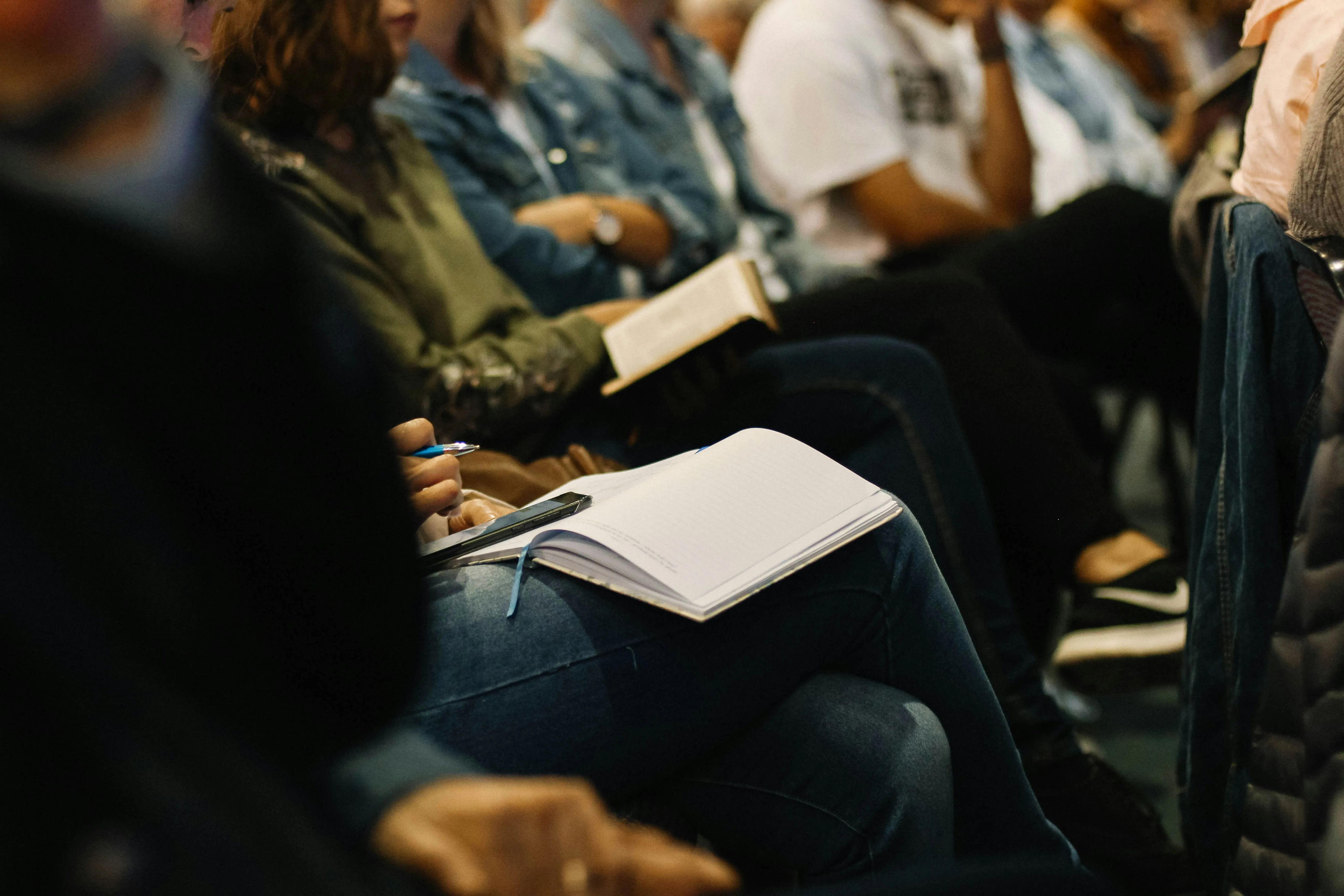 Side view of church members sitting in a services