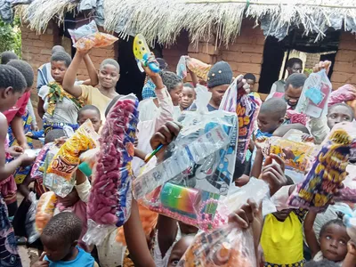 Children with food items